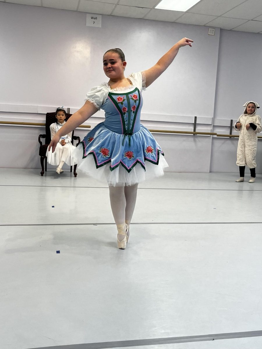 Claire Vogel Rehearsing Marzipan in costume