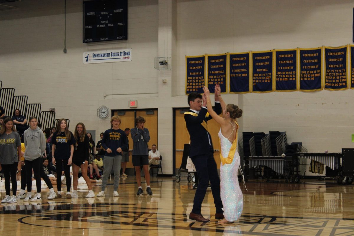 Freshman homecoming court during their mock rock.