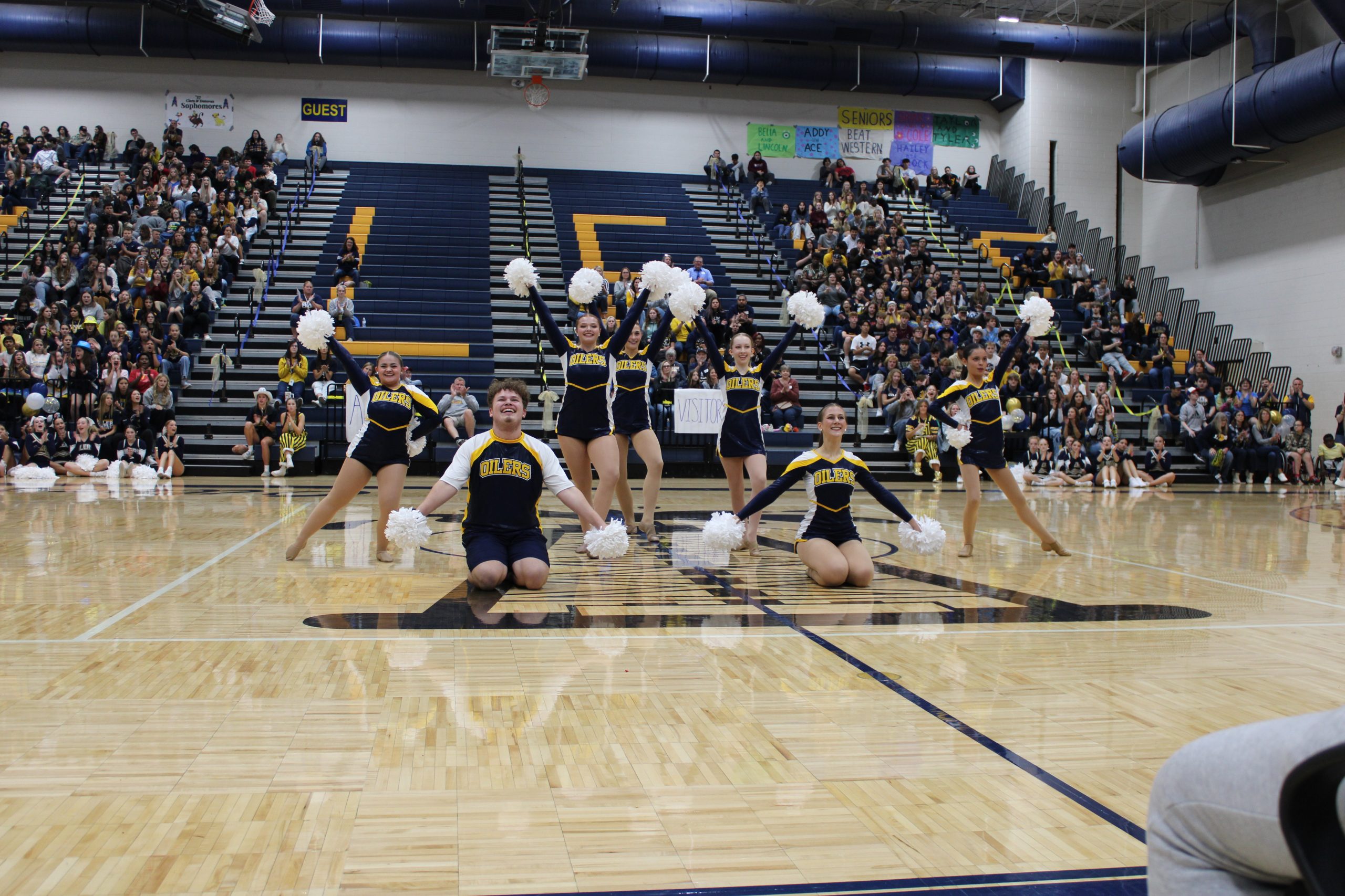 MPHS Varsity Dance Team striking their final pose a the 2024 Homecoming pep rally