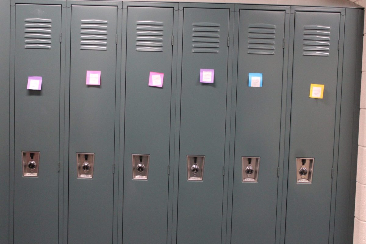 Teal pod lockers.