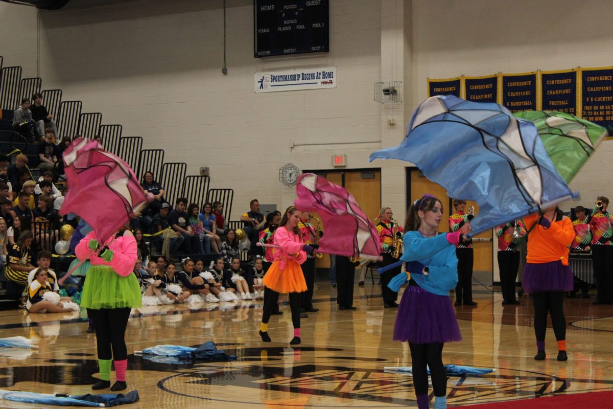 MPHS colorguard performing at the homecoming assembly
