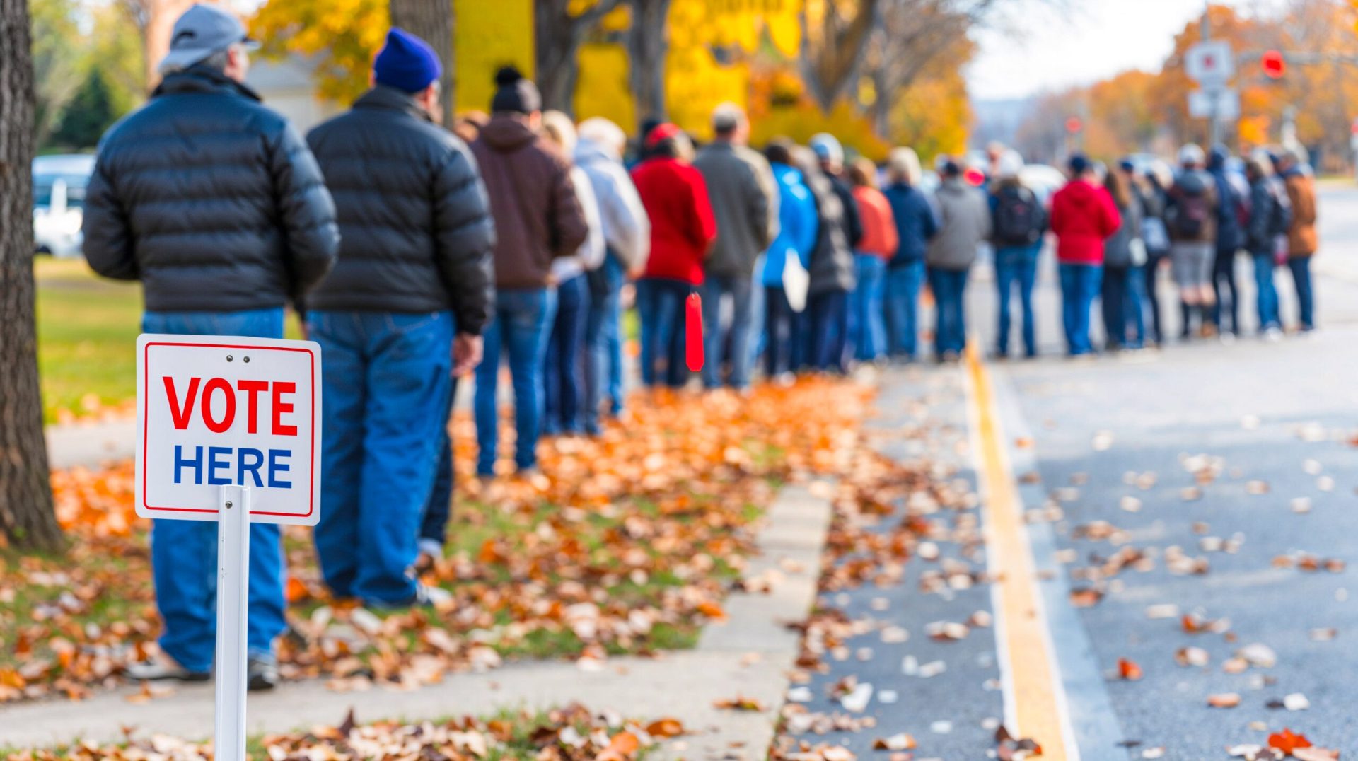 18 and older citizens in line waiting to vote on the fate of the younger generation who has no say. 